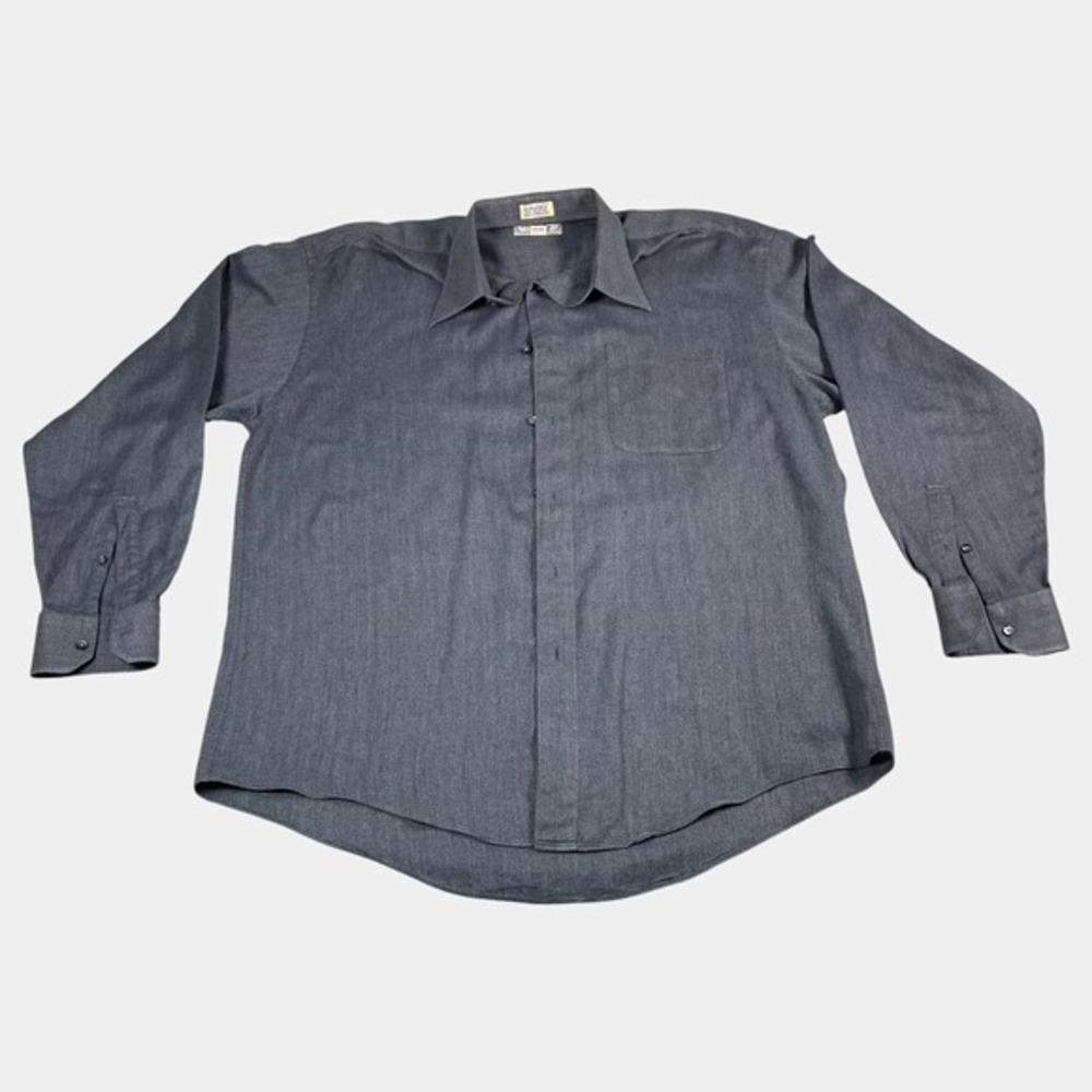 Murano Dillard's Mens Gray Herringbone Cotton Long Sleeve Button Down Shirt 16.5